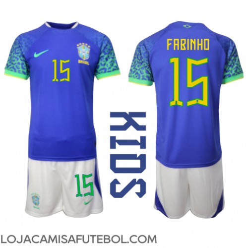 Camisa de Futebol Brasil Fabinho #15 Equipamento Secundário Infantil Mundo 2022 Manga Curta (+ Calças curtas)